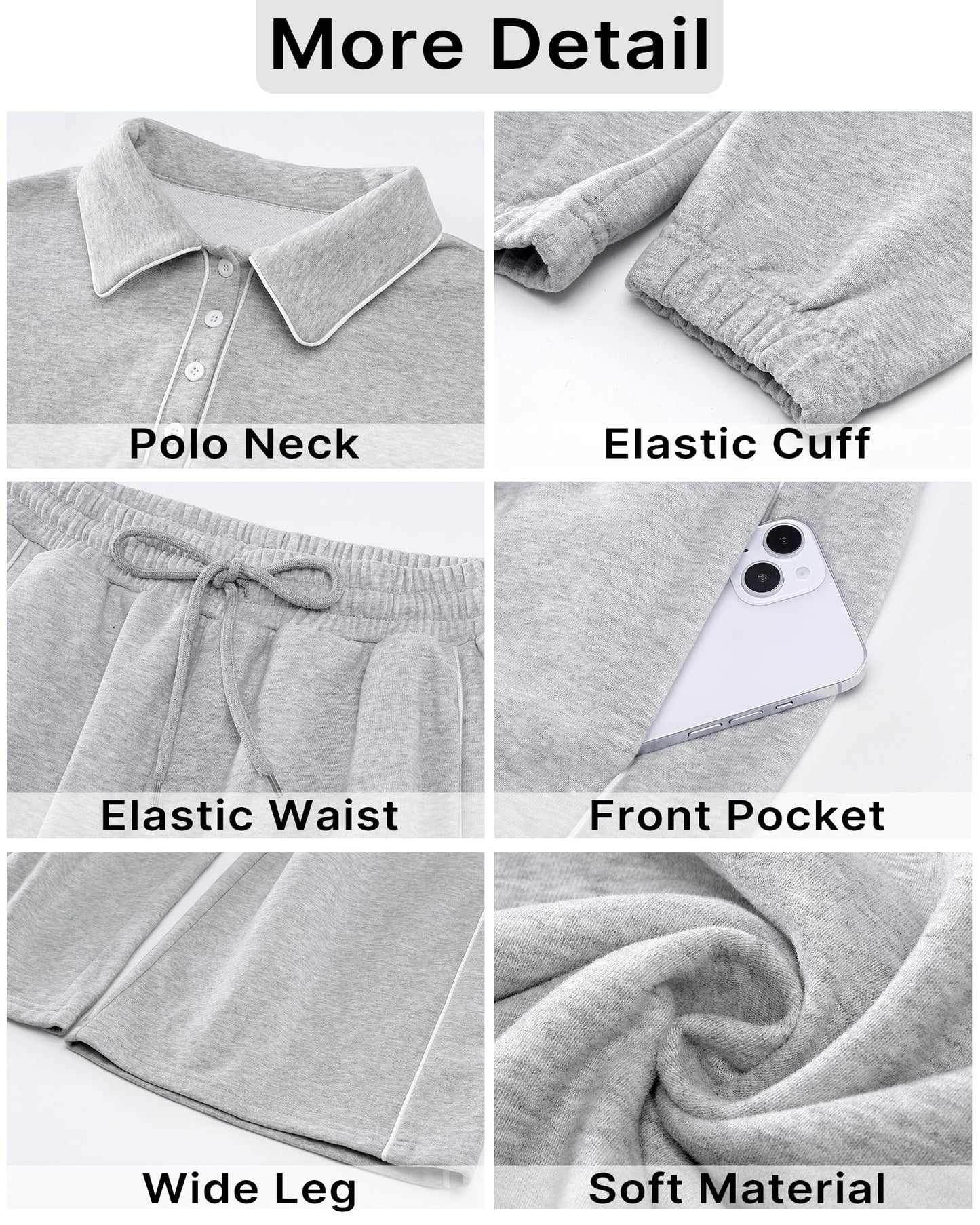 GRAPENT Sweatsuits Two Piece Sets for Women High Wasited Wide Leg Pants Fleece Button Pullover Sweatshirt Lounge Outfits