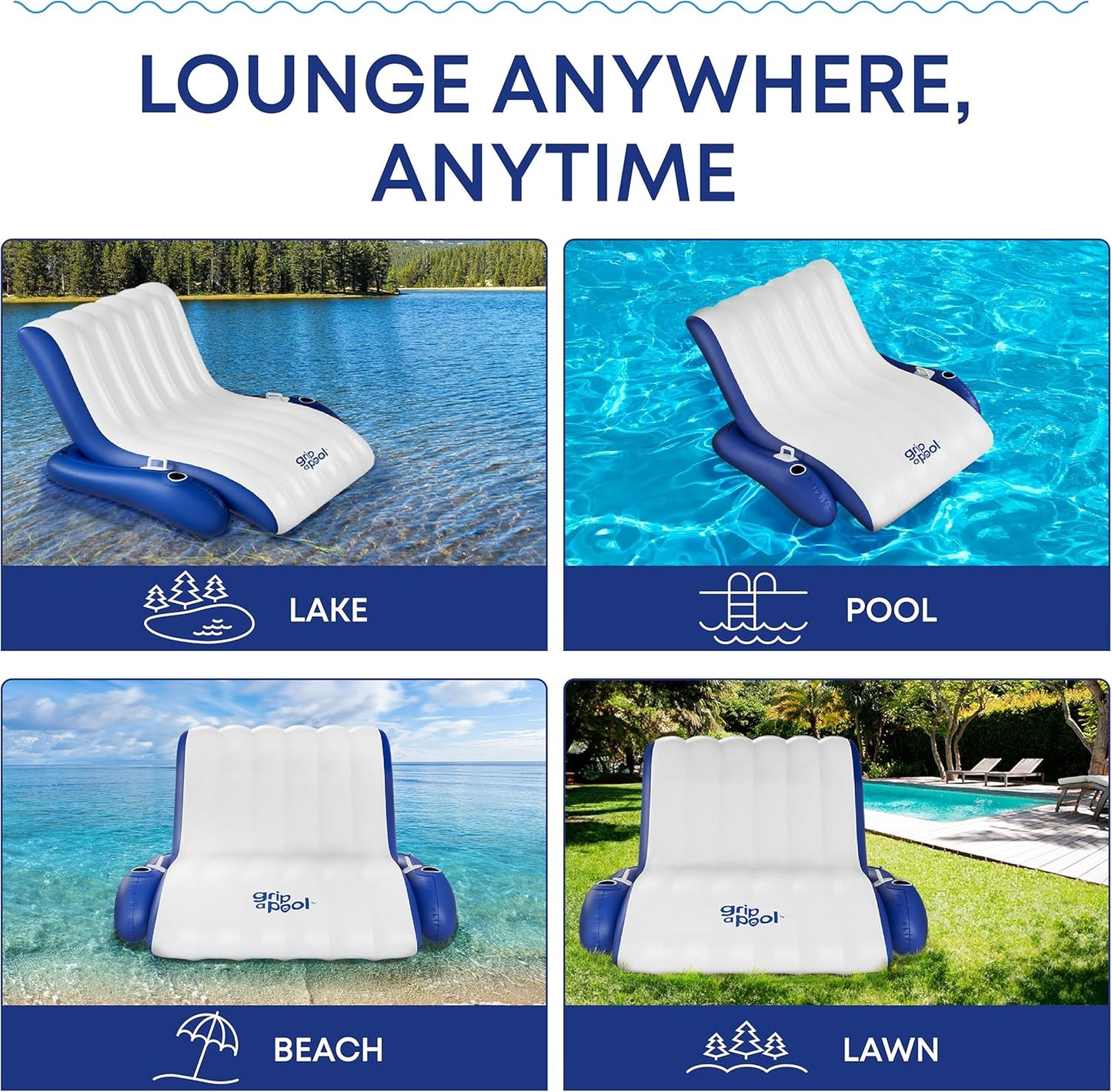 Inflatable Luxury Pool Chair Recliner Float for 1-2 Adults, Extra Large Heavy Duty Pool Lounge Float Raft for Pool Floating, Lake, River, Beach