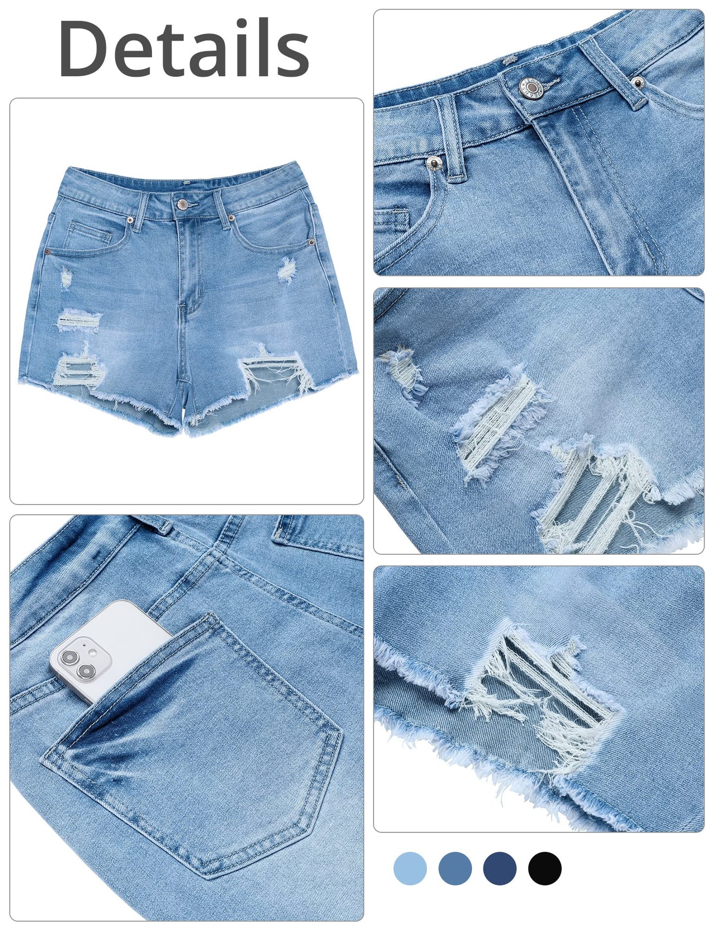 GRAPENT Women's High Waisted Ripped Stretchy Denim Hot Short Summer Jean Shorts