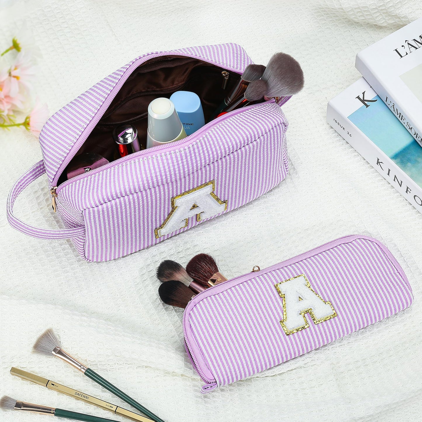 YOOLIFE Birthday Gifts for Women - Personalized Gifts Idea for Women Her Mom Best Friend Sister Teacher Bridesmaid, Monogram Initial Purple Makeup Bag Cute Cosmetic Toiletry Pouch Bag Make Up Case S