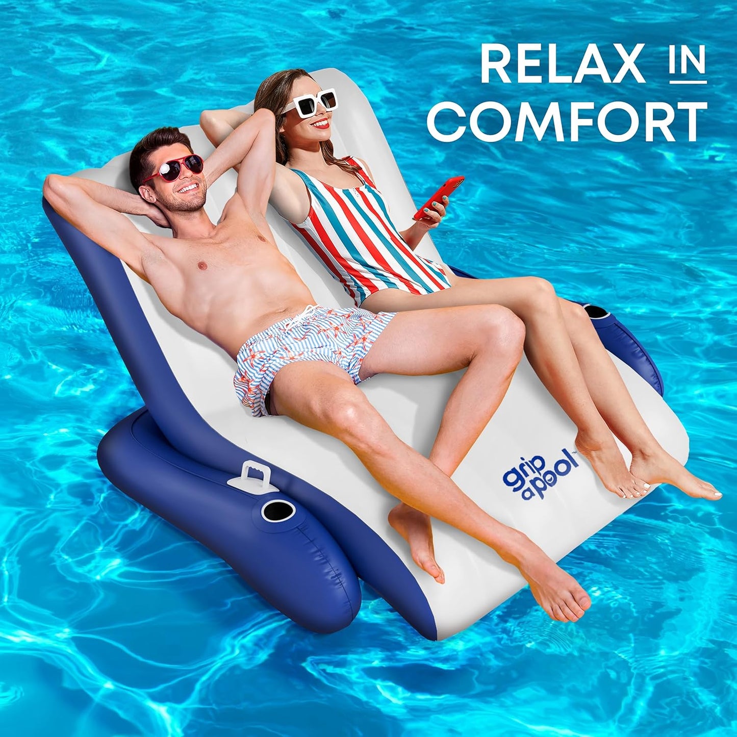 Inflatable Luxury Pool Chair Recliner Float for 1-2 Adults, Extra Large Heavy Duty Pool Lounge Float Raft for Pool Floating, Lake, River, Beach