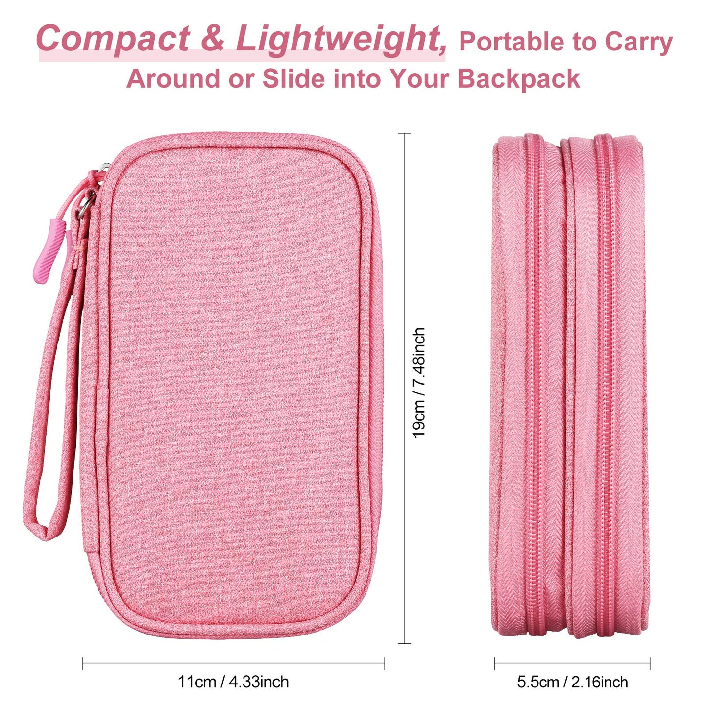 Tech Organizer Travel Case, Carry On Essentials Pouch Bag for Electronics & Accessories (Light Pink, Medium)