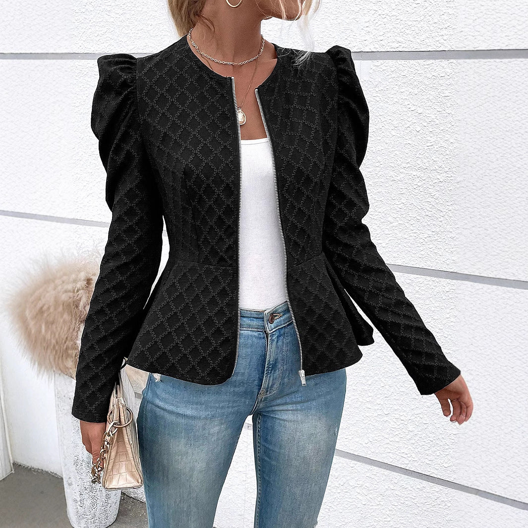 Zip Up Puff Sleeve Jacket