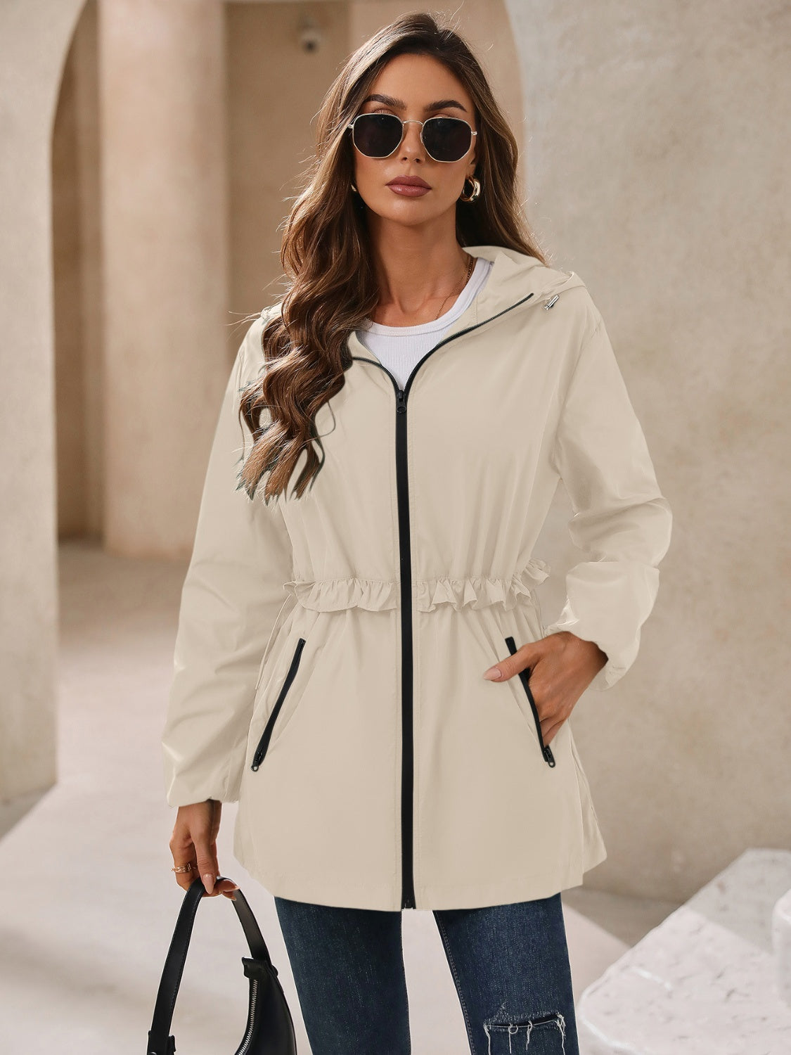 Zip Up Long Sleeve Hooded Jacket