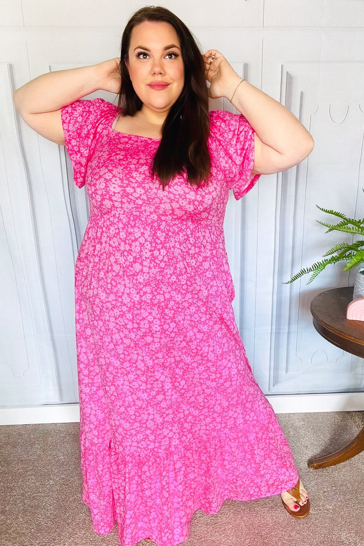 Perfectly You Fuchsia Ditzy Floral Fit & Flare Maxi Dress