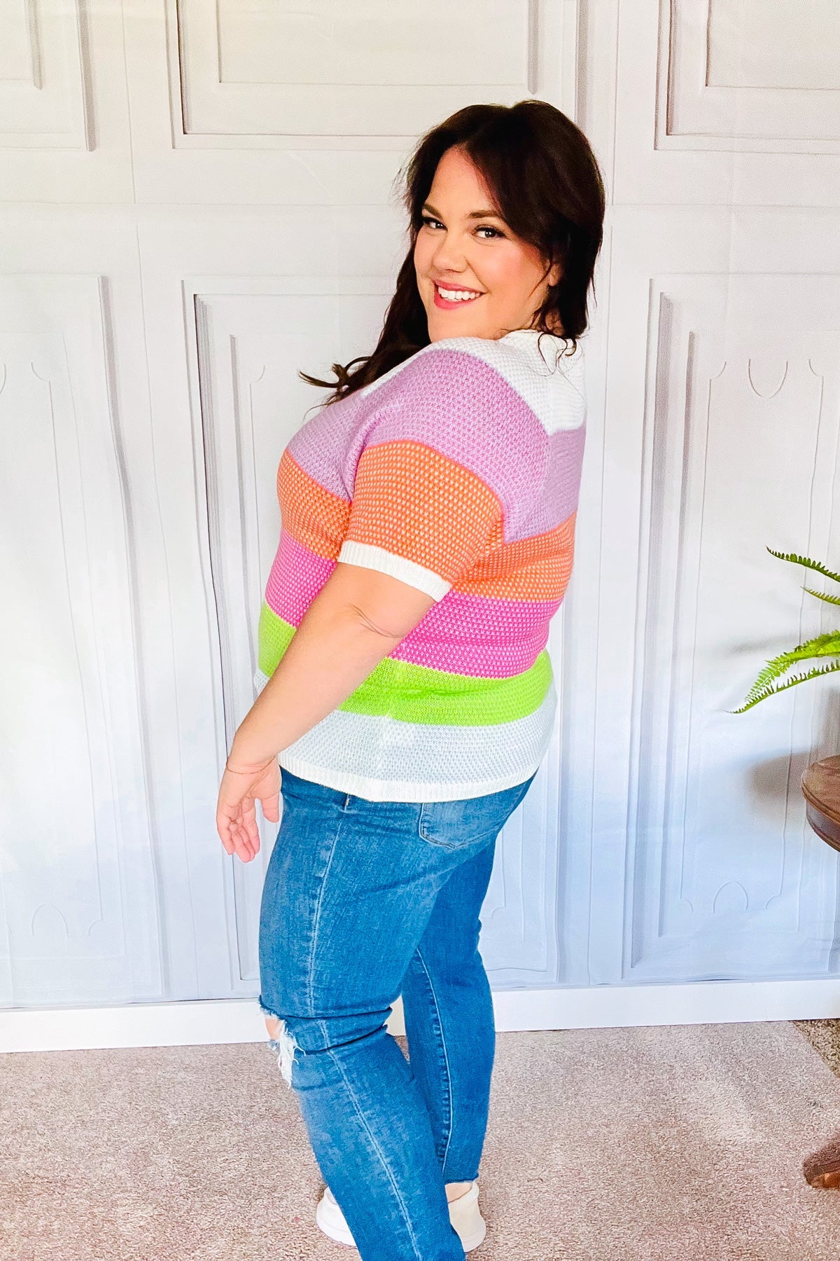 Get Started Lavender & Orange Stripe Jacquard Sweater Top