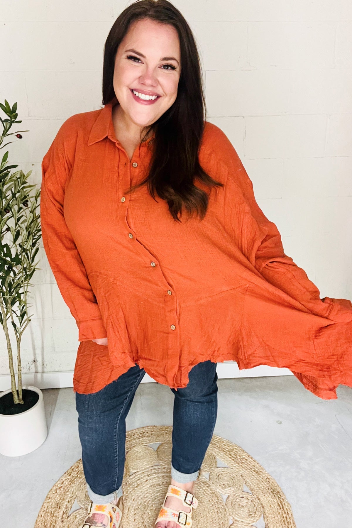 Everyday Rust Button Down Sharkbite Cotton Tunic Top