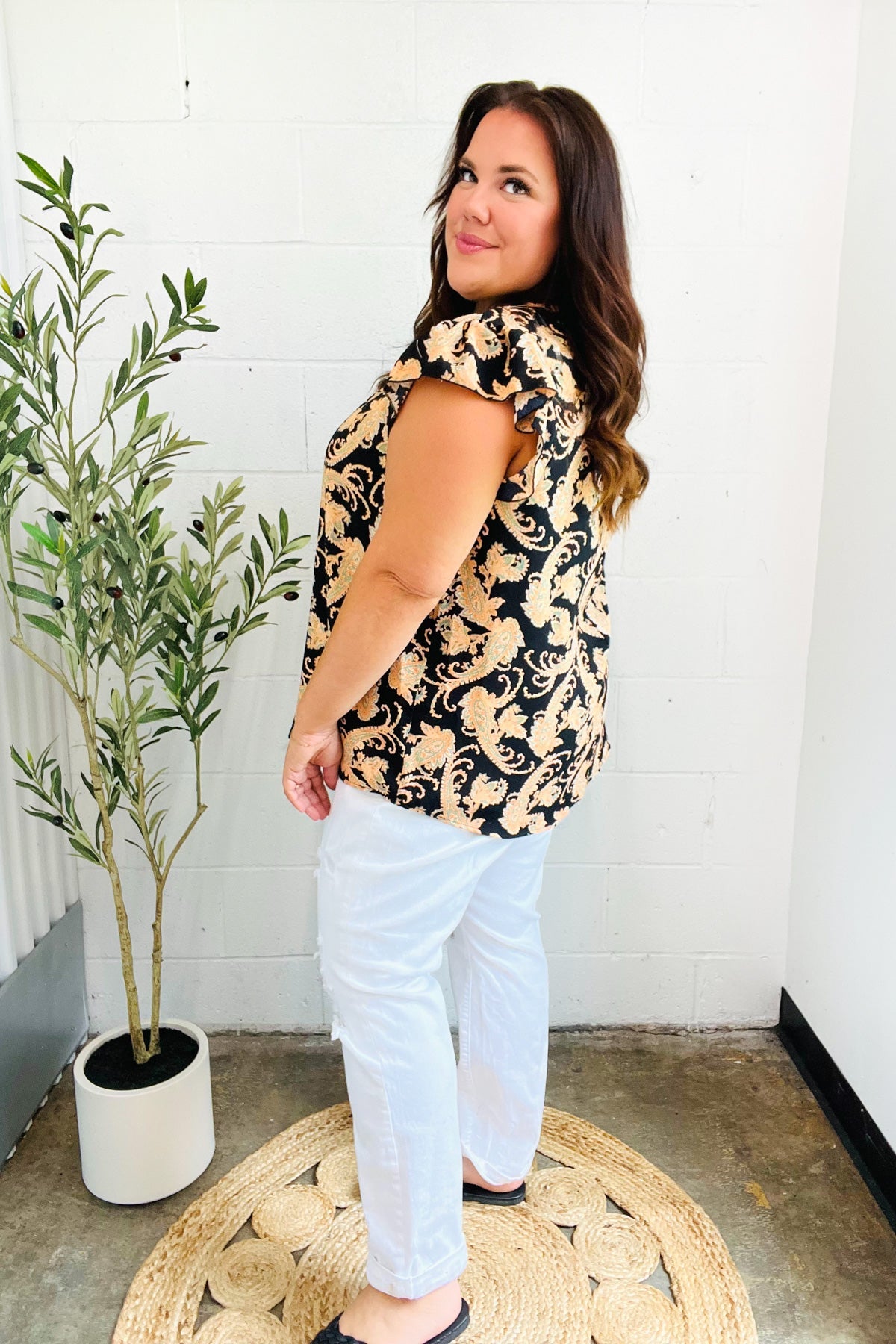 You Got This Black Paisley Print V Neck Flutter Sleeve Top