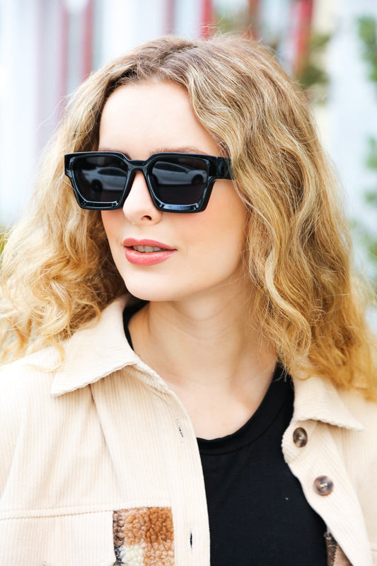 Black Thick Frame Rectangle Sunglasses