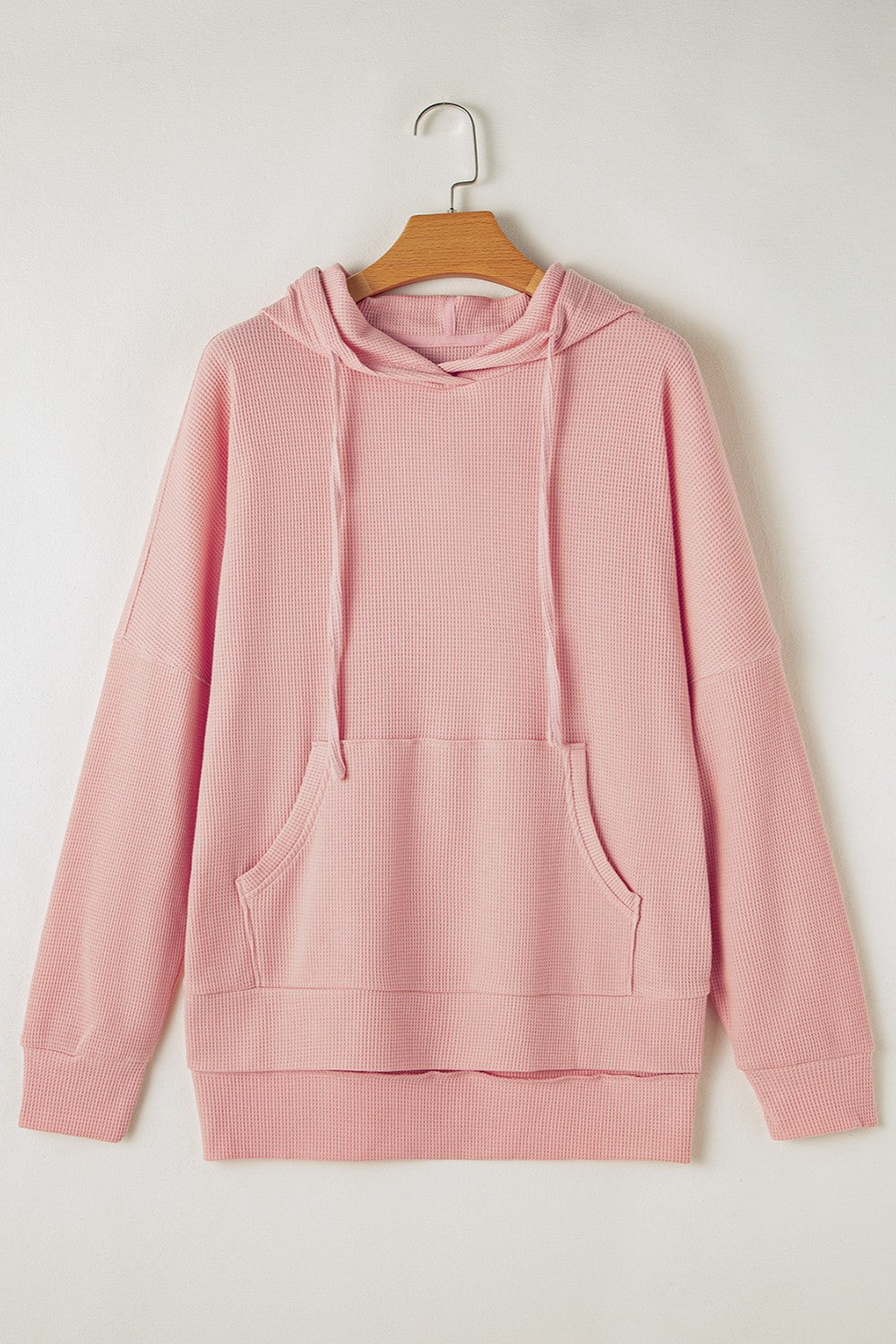 Waffle-Knit Long Sleeve Hoodie