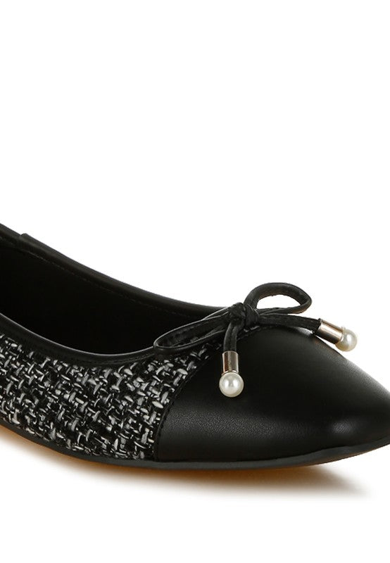 Acino Boucle Pearl Bow Ballerinas