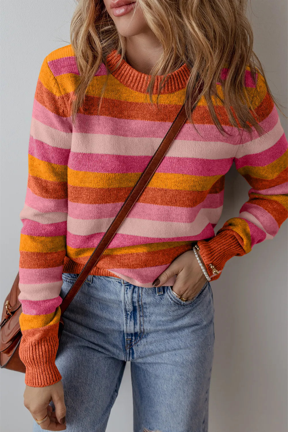 Striped Round Neck Long Sleeve Sweater