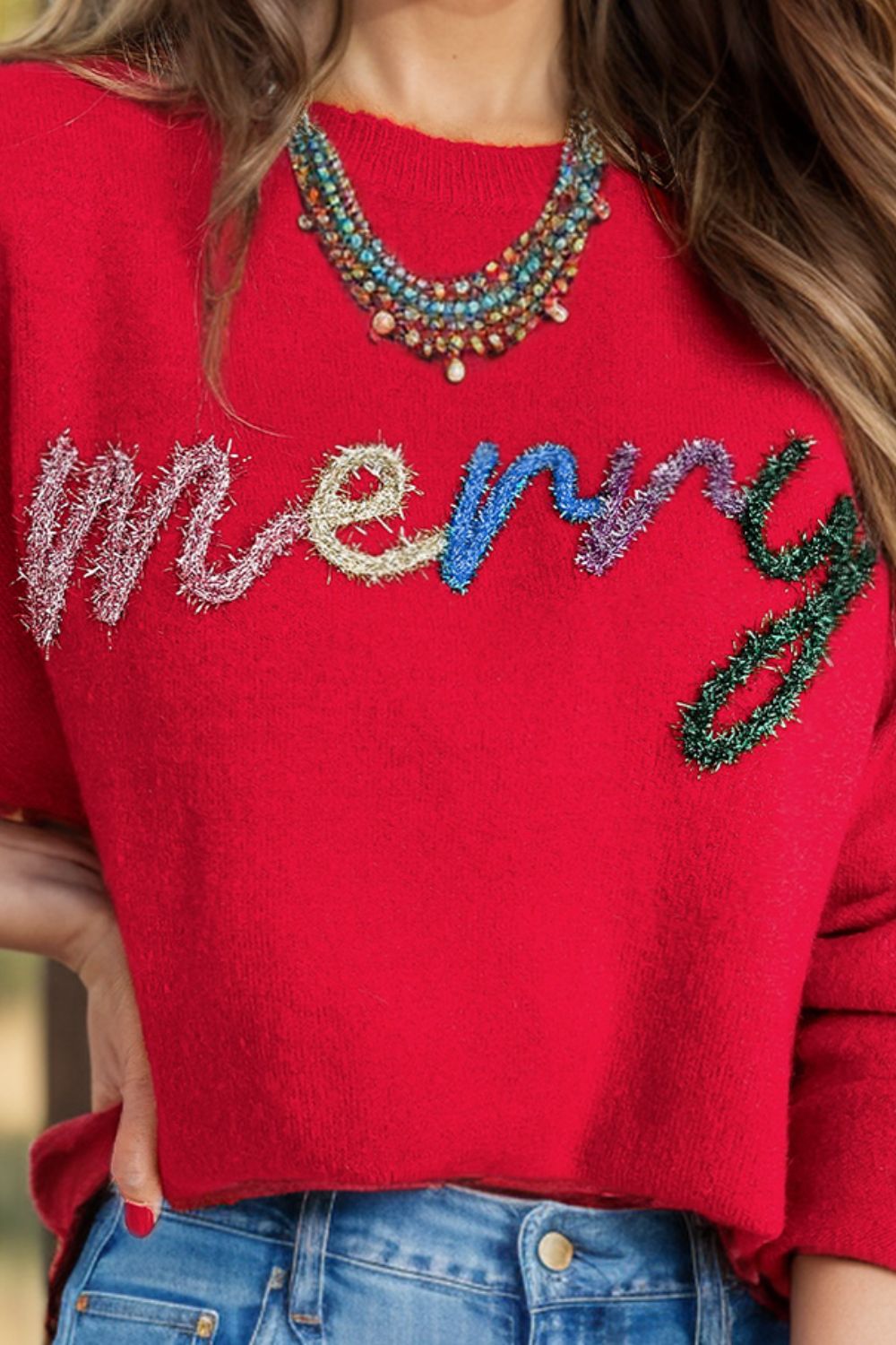 MERRY Round Neck Long Sleeve Sweater