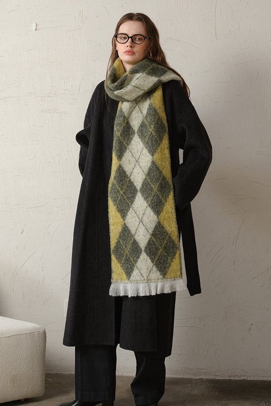 Fringe Argyle Polyester Scarf