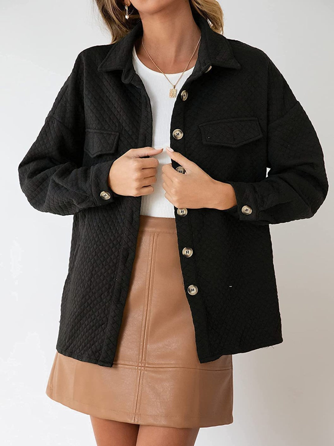 Button Up Dropped Shoulder Jacket