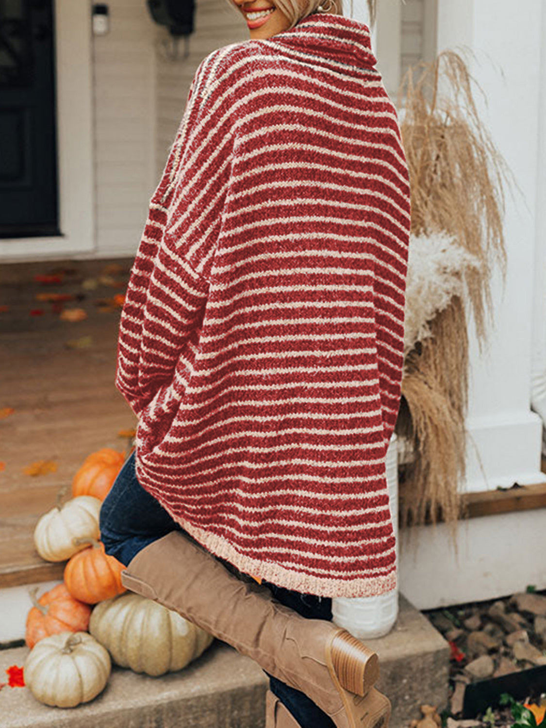 Striped Turtleneck Sweater with Pockets