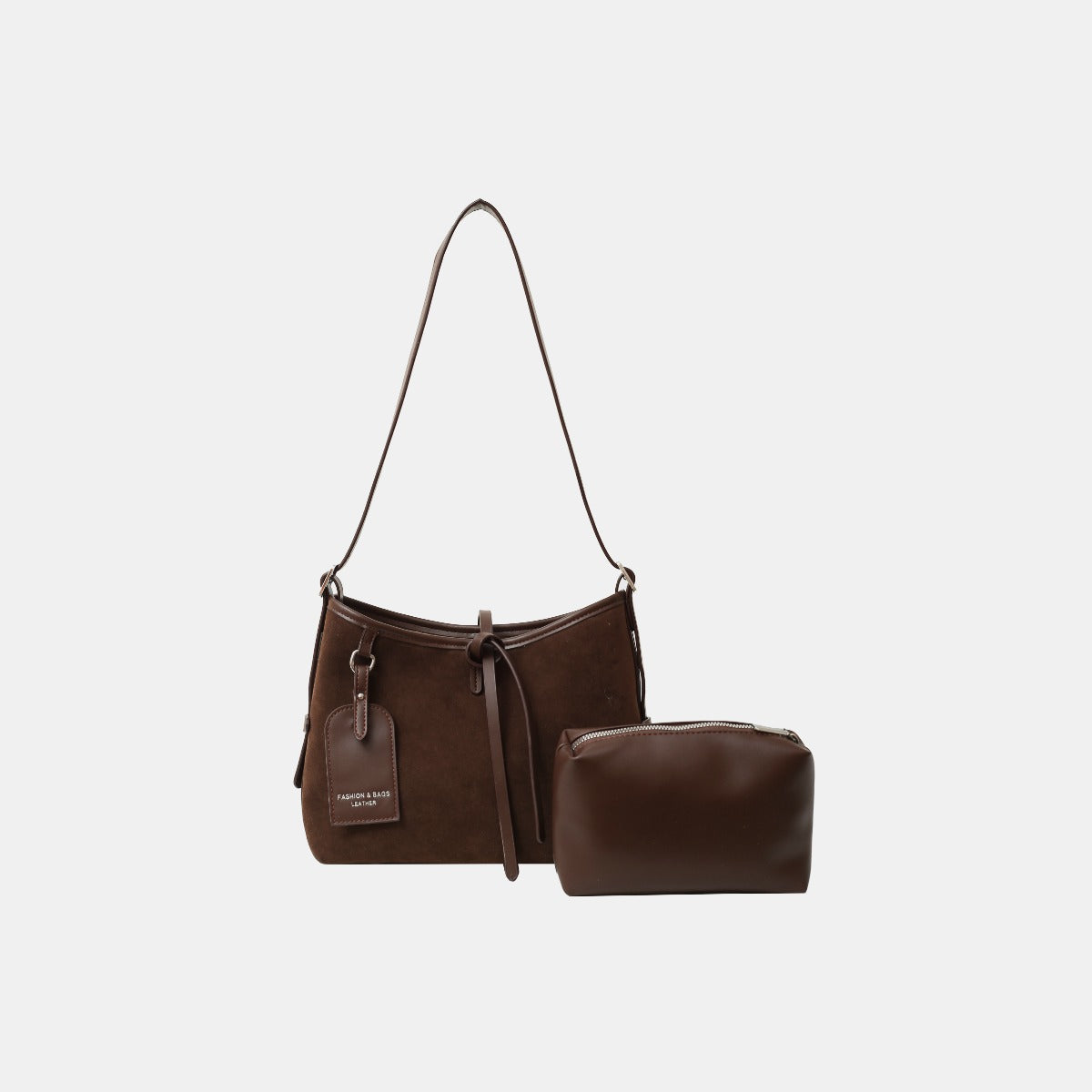 Suede Shoulder Bag and PU Leather Clutch 2 Piece Set