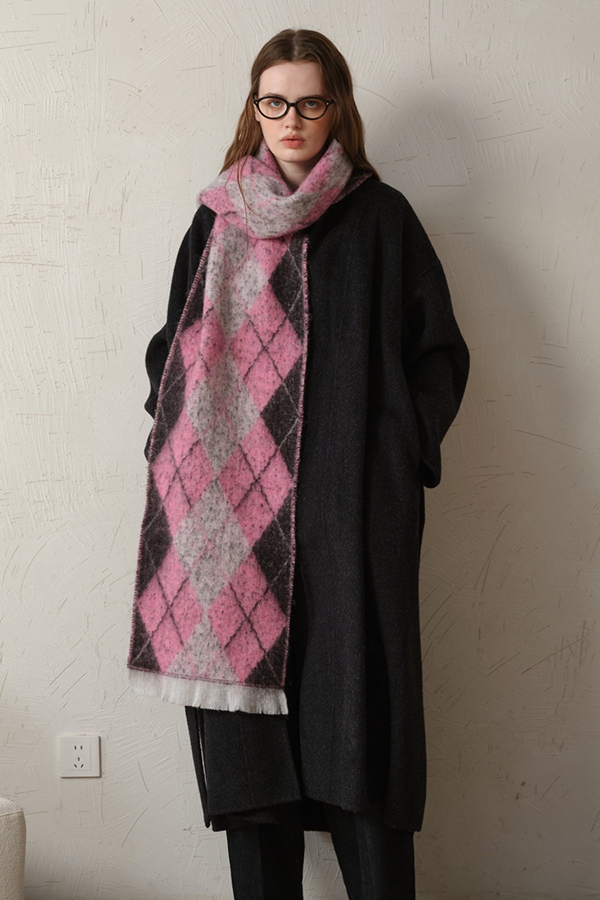 Fringe Argyle Polyester Scarf