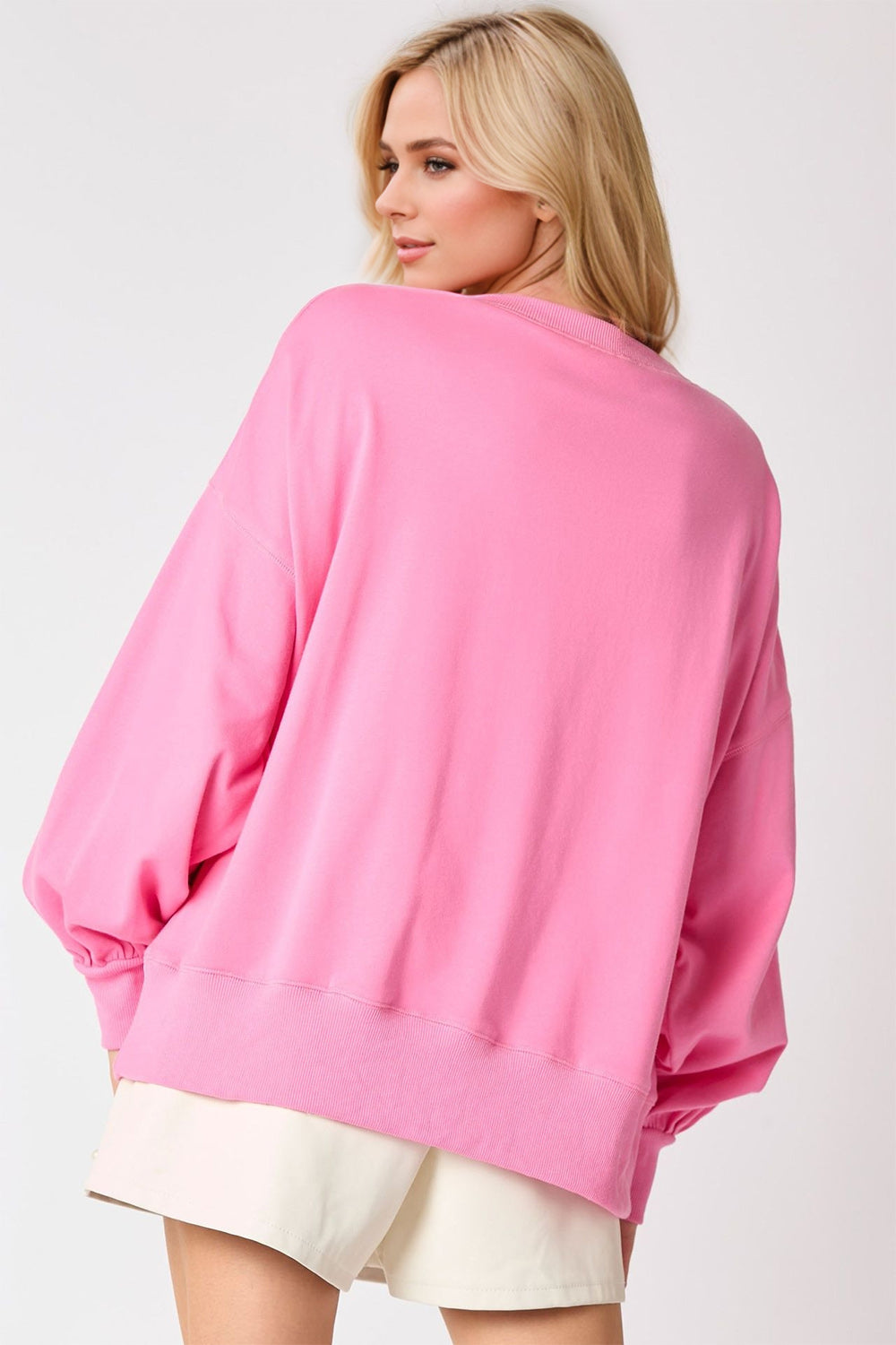 Pearl Bow Round Neck Dropped Shoulder Sweatshirt