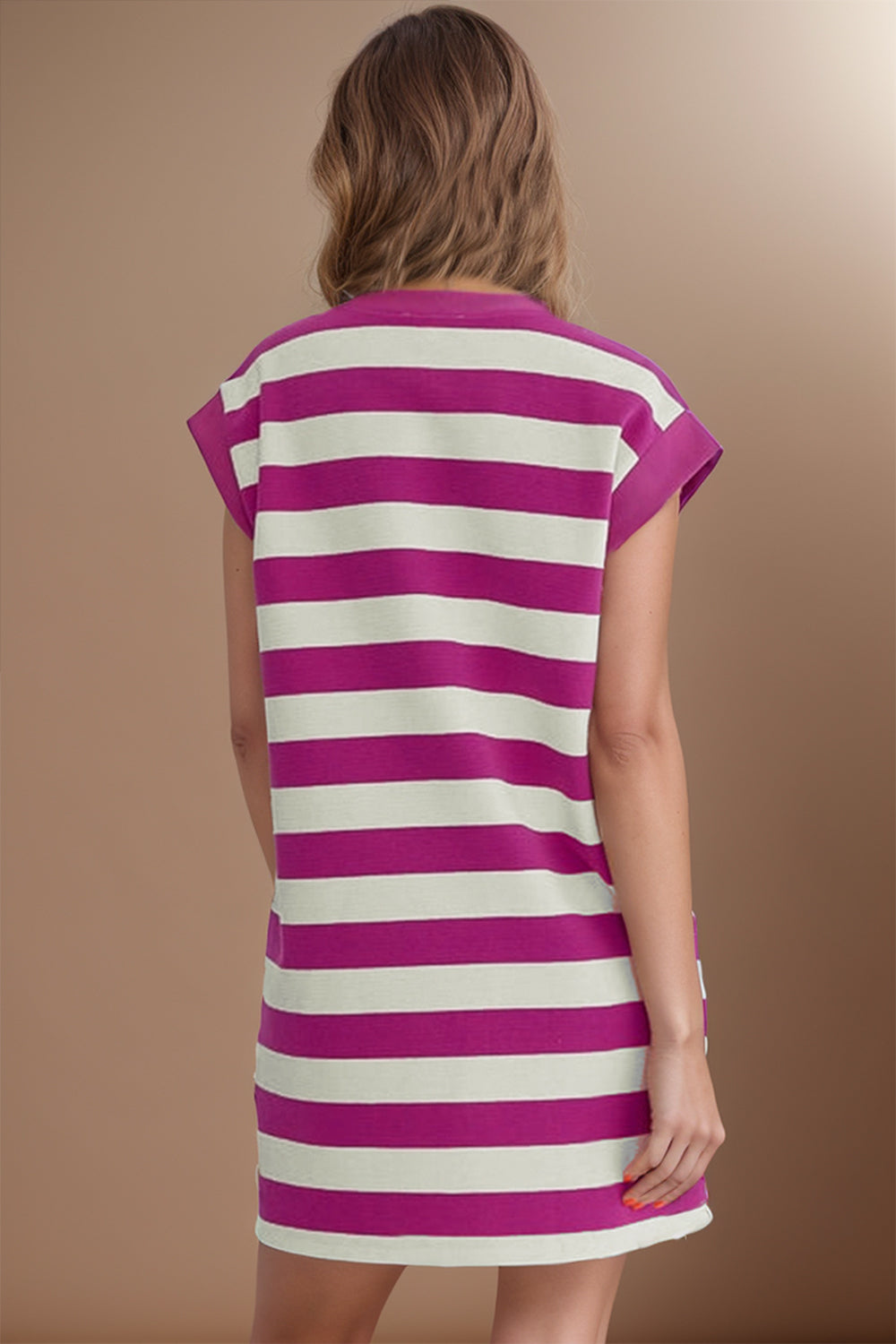 Striped Round Neck Cap Sleeve Dress