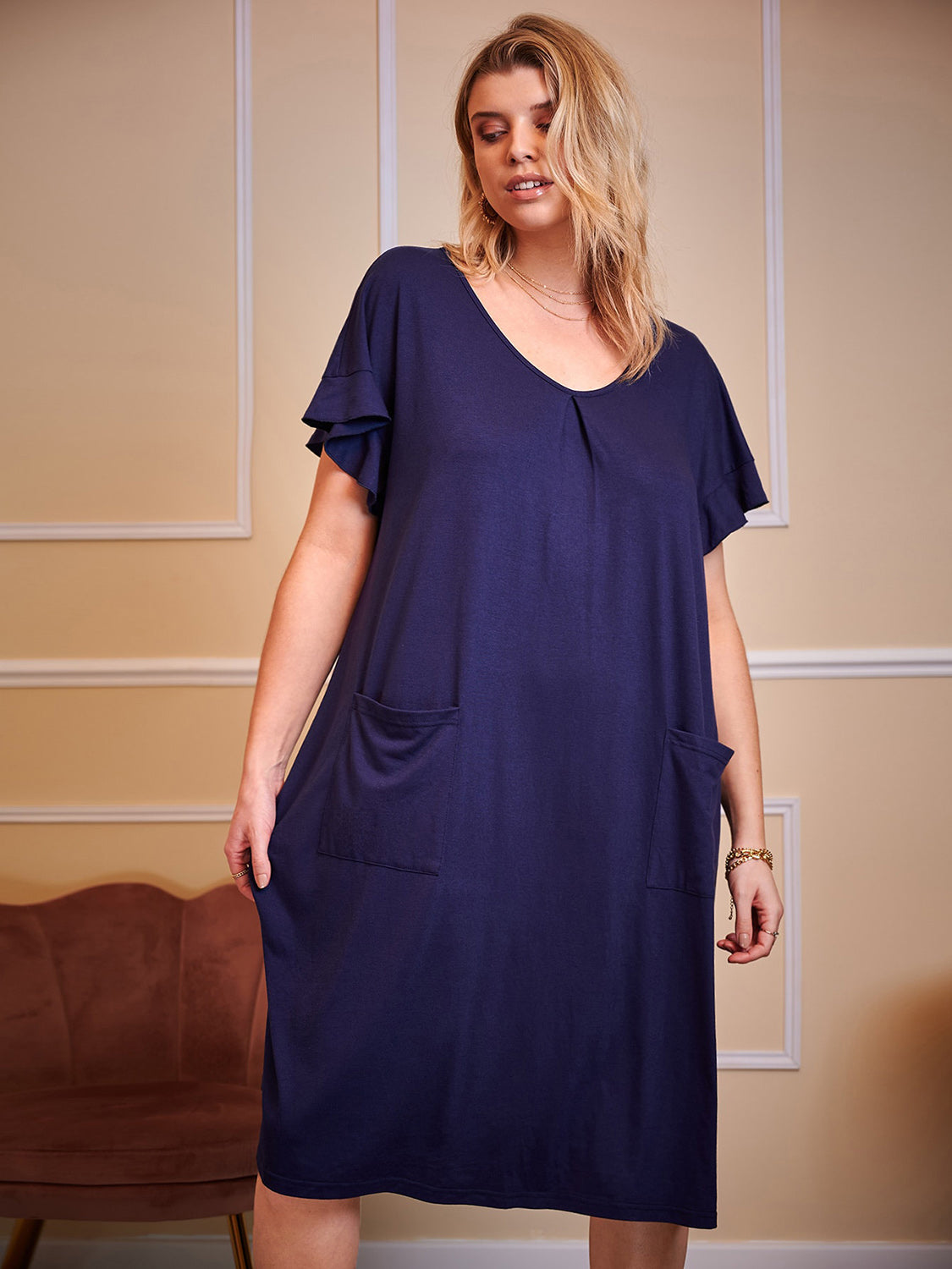 Plus Size Round Neck Short Sleeve Lounge Dress